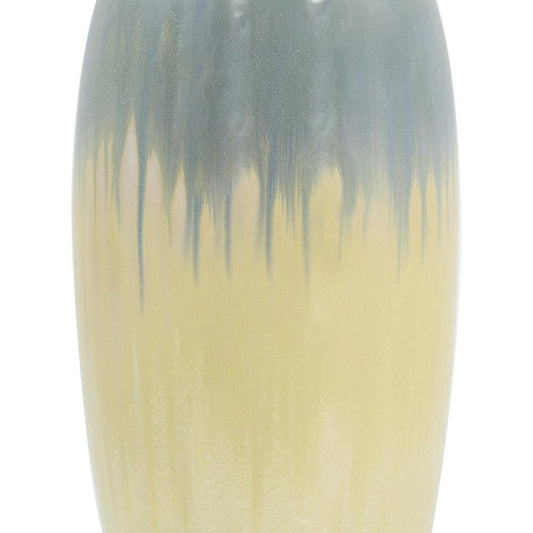 16" Blue And Cream Reactive Glaze Ceramic Cylinder Table Vase