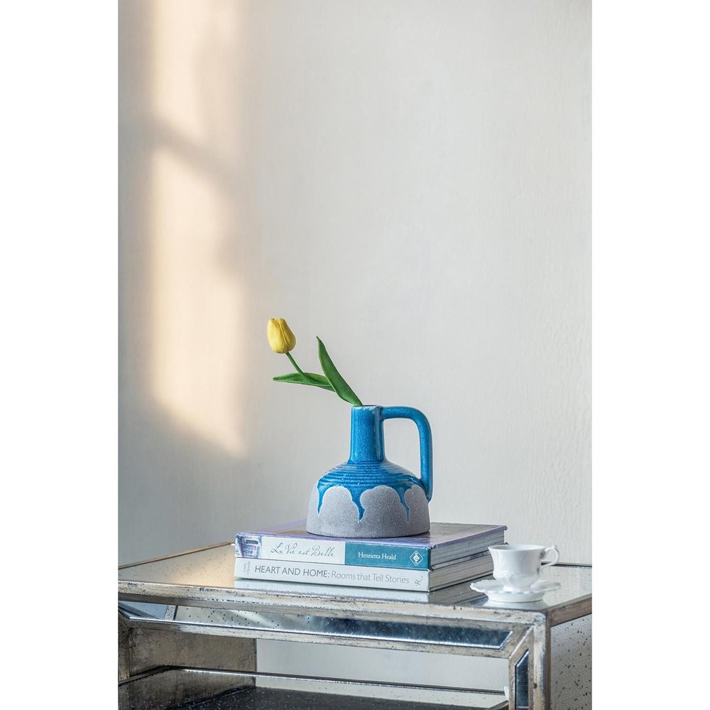 7" Blue and Gray Bud Ceramic Jug Vase With Does Not Apply