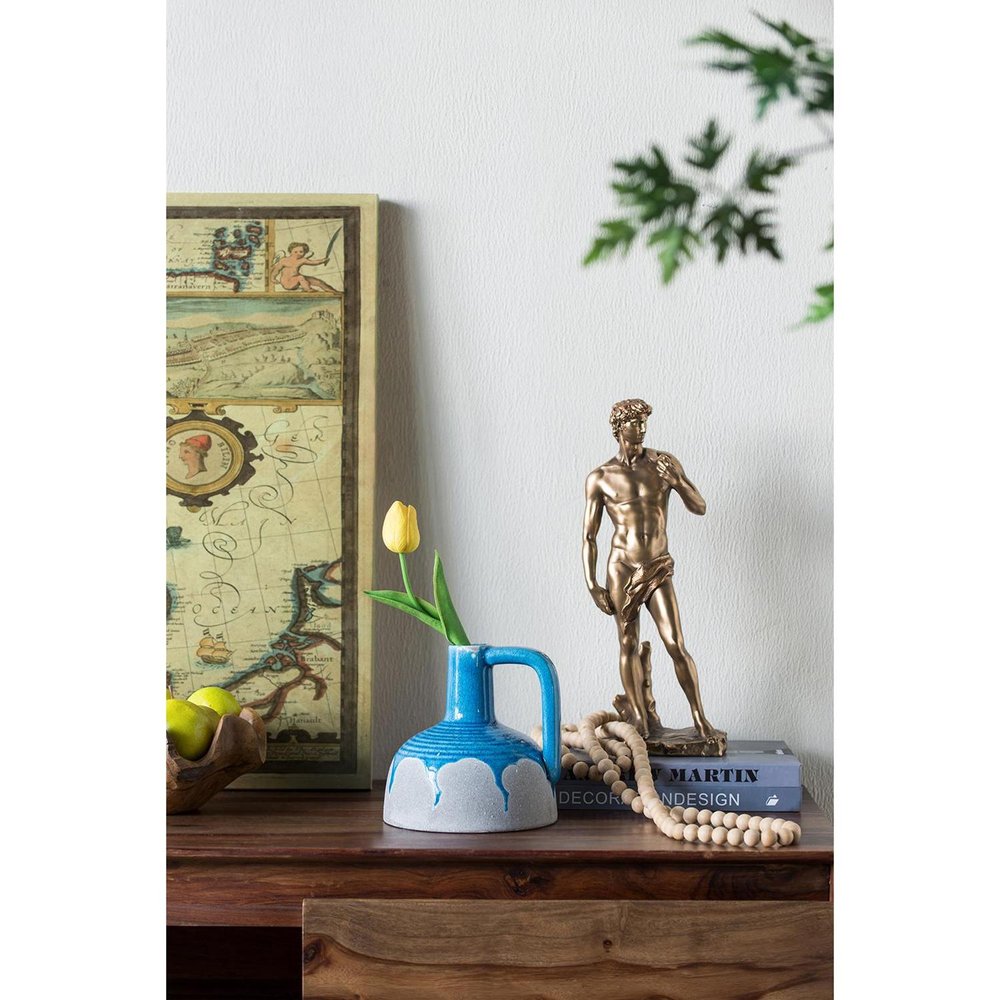 7" Blue and Gray Bud Ceramic Jug Vase With Does Not Apply