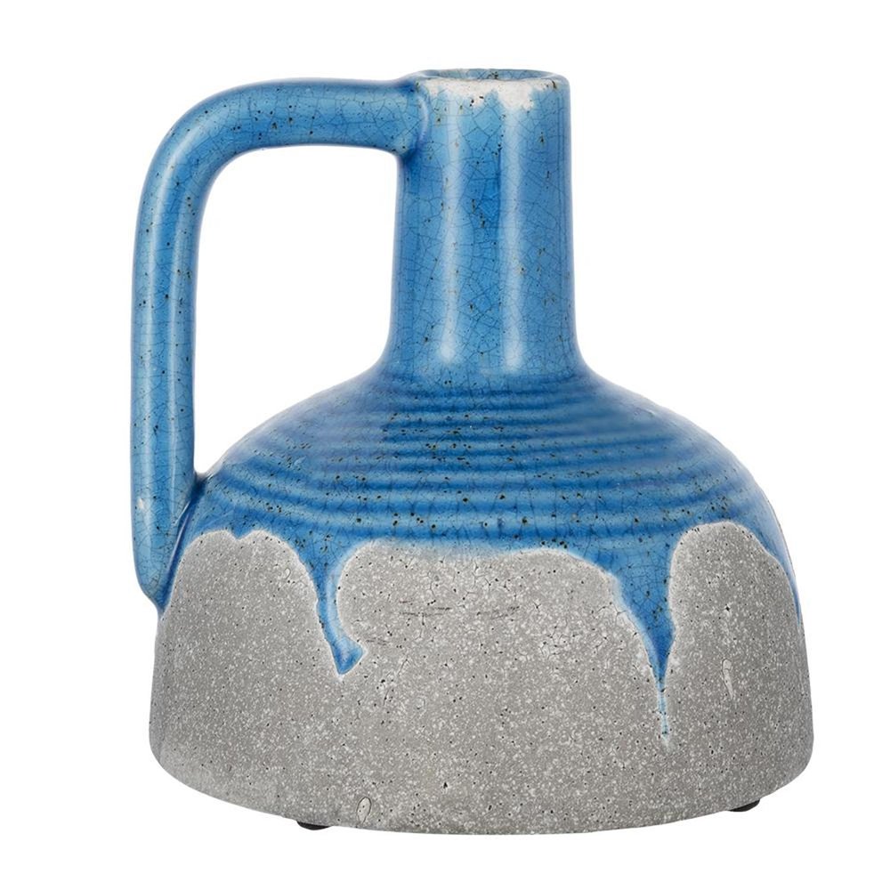 7" Blue and Gray Bud Ceramic Jug Vase With Does Not Apply