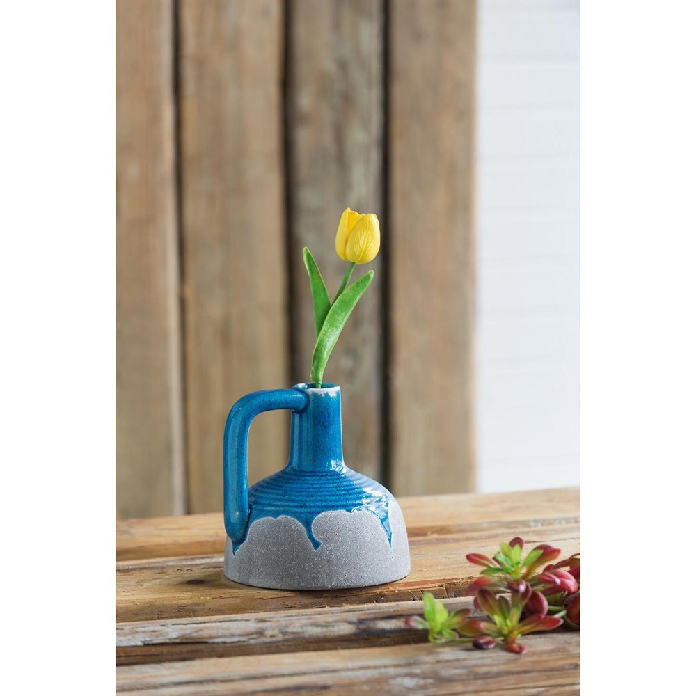 7" Blue and Gray Bud Ceramic Jug Vase With Does Not Apply