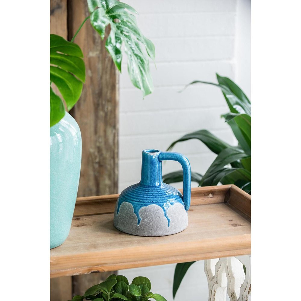 7" Blue and Gray Bud Ceramic Jug Vase With Does Not Apply