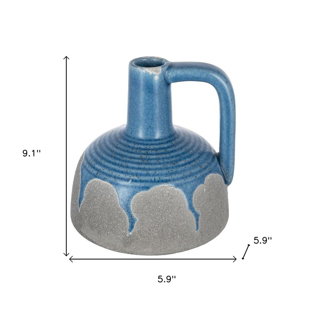 9" Blue and Gray Bud Ceramic Jug Vase With Does Not Apply