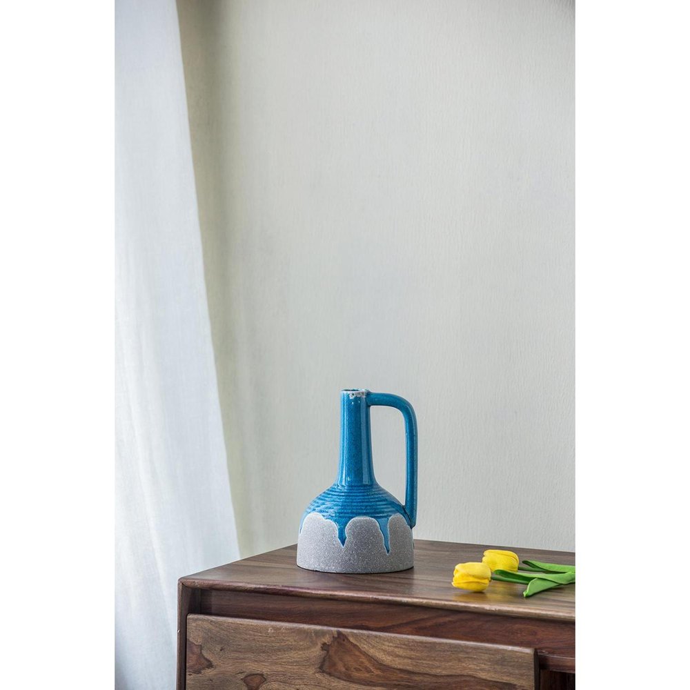 9" Blue and Gray Bud Ceramic Jug Vase With Does Not Apply