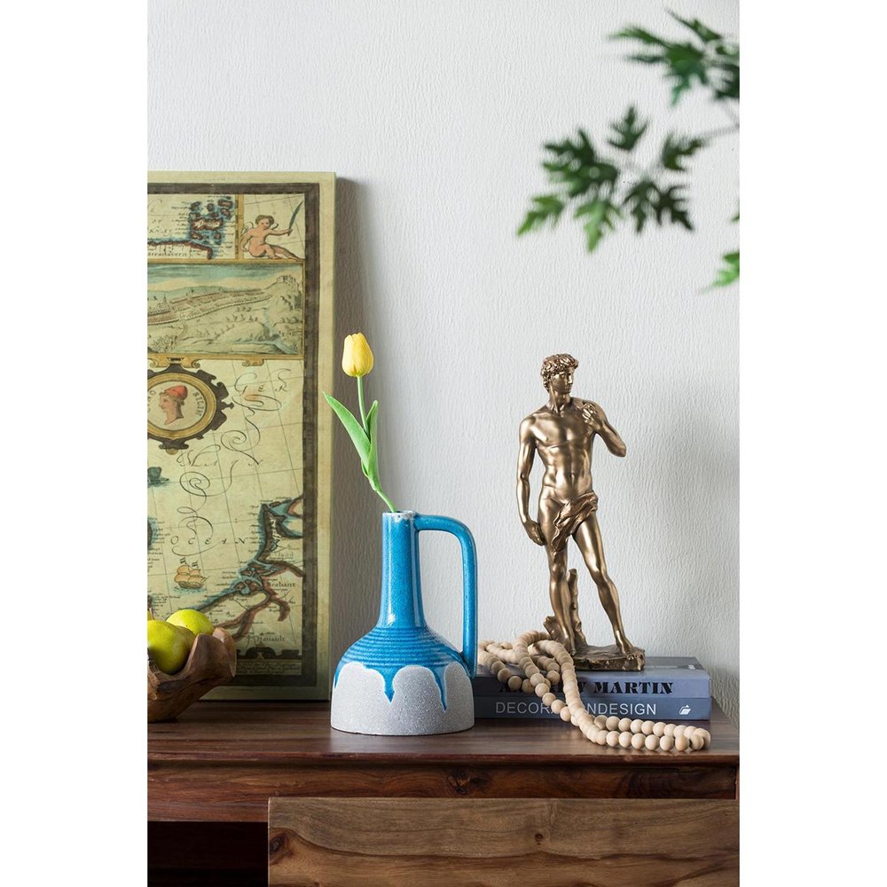 9" Blue and Gray Bud Ceramic Jug Vase With Does Not Apply