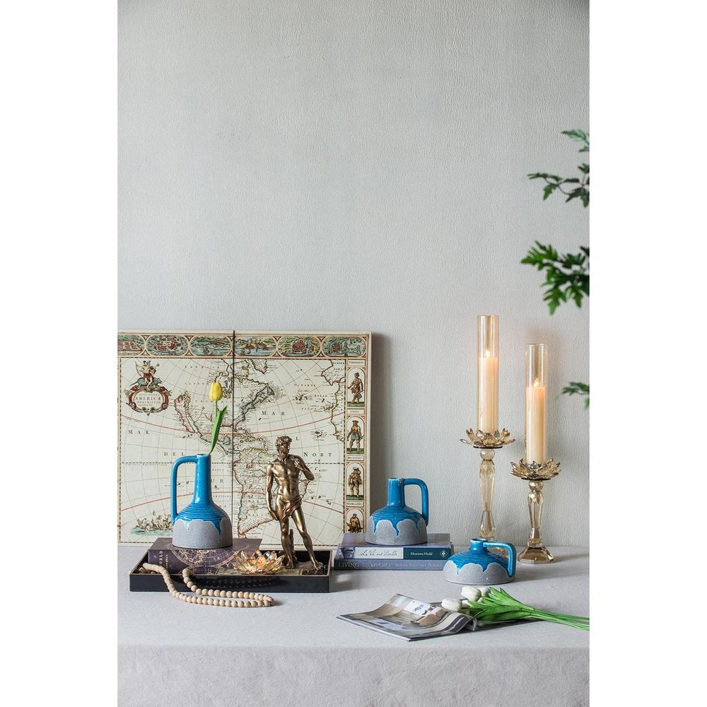 9" Blue and Gray Bud Ceramic Jug Vase With Does Not Apply