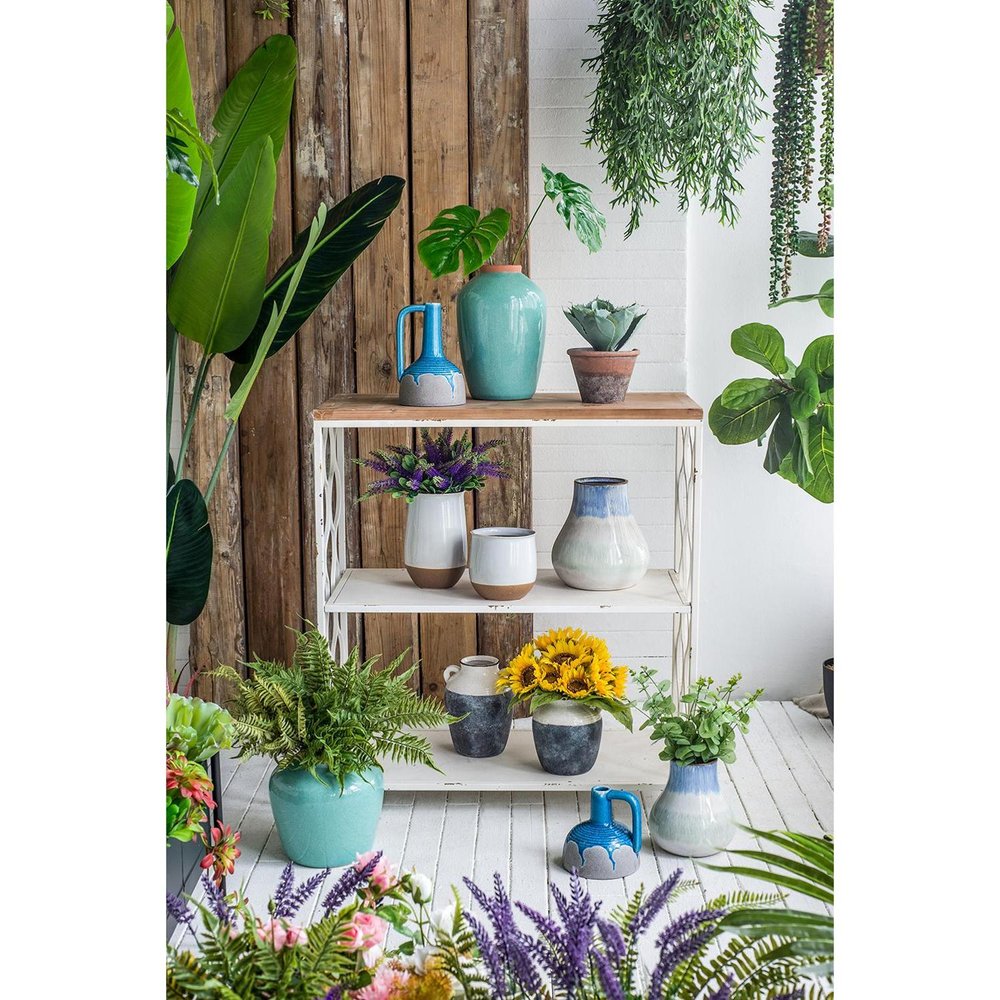 9" Blue and Gray Bud Ceramic Jug Vase With Does Not Apply