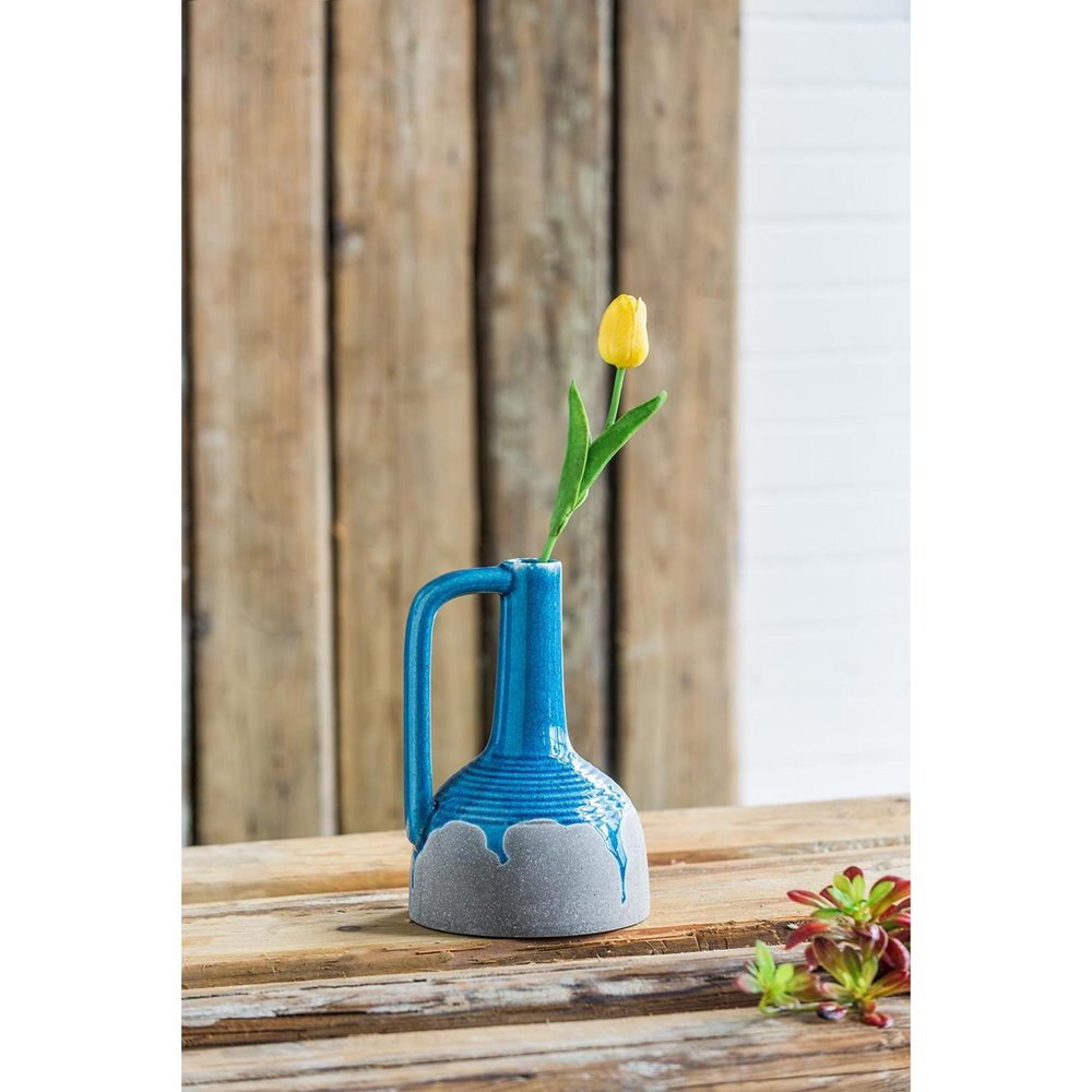 9" Blue and Gray Bud Ceramic Jug Vase With Does Not Apply