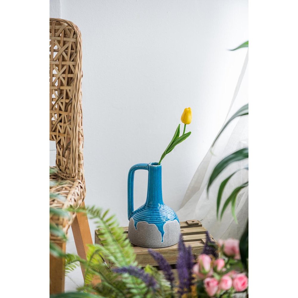 9" Blue and Gray Bud Ceramic Jug Vase With Does Not Apply