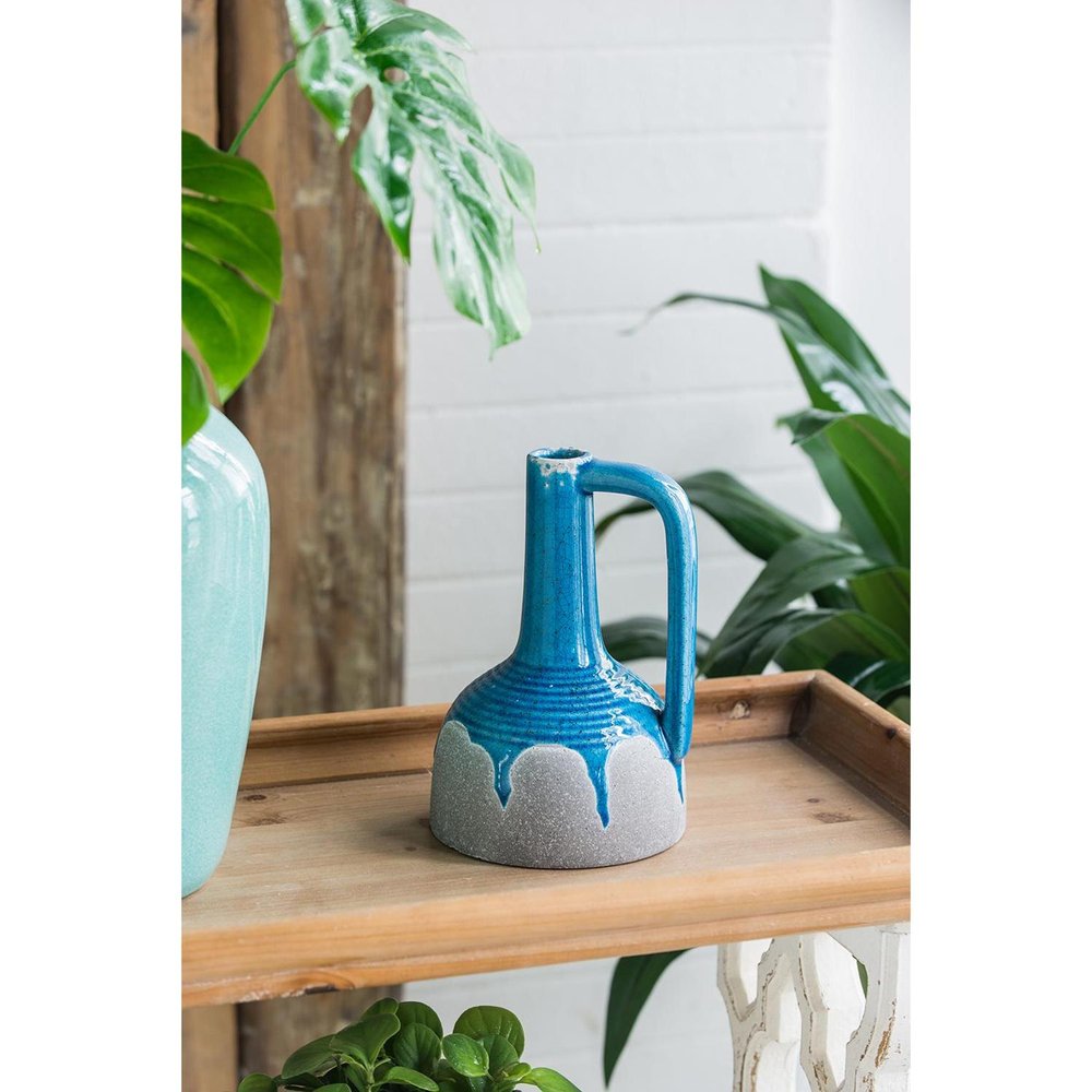 9" Blue and Gray Bud Ceramic Jug Vase With Does Not Apply