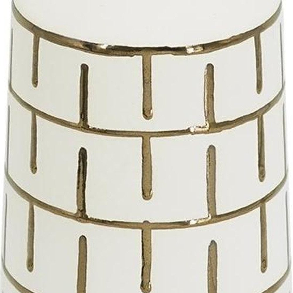 12" Ivory And Gold Geometric Cylindrical Ceramic Table Vase