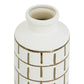 12" Ivory And Gold Geometric Cylindrical Ceramic Table Vase