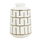9" Ivory And Gold Geometric Round Ceramic Table Vase