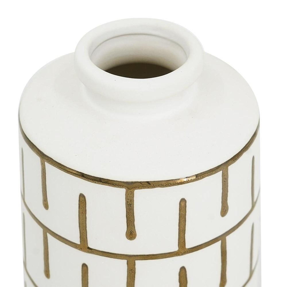 9" Ivory And Gold Geometric Round Ceramic Table Vase
