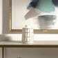 9" Ivory And Gold Geometric Round Ceramic Table Vase