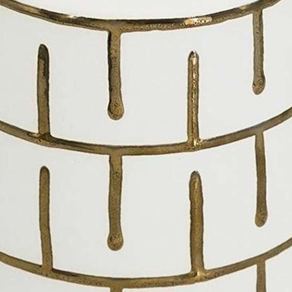 9" Ivory And Gold Geometric Round Ceramic Table Vase