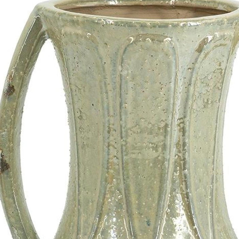 12" Sage And Ivory Amphora Ceramic Table Vase