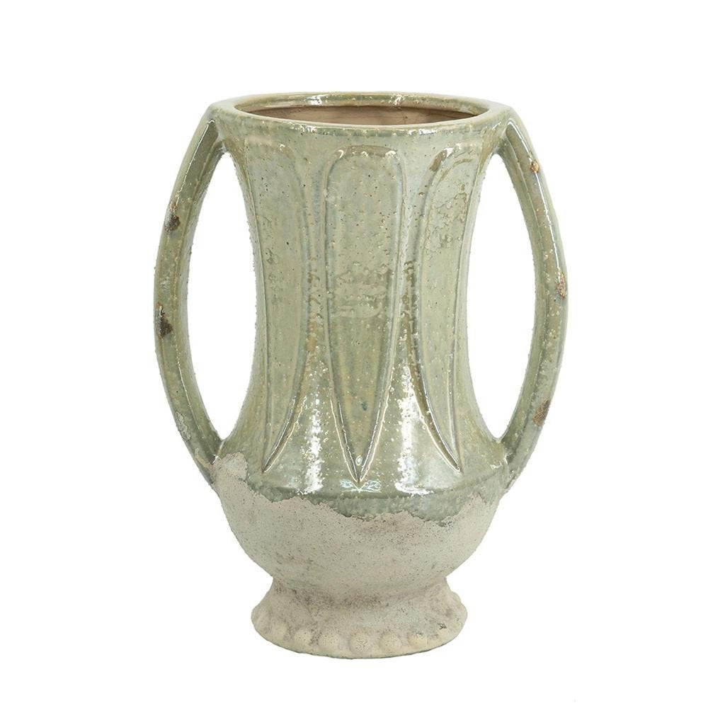 12" Sage And Ivory Amphora Ceramic Table Vase