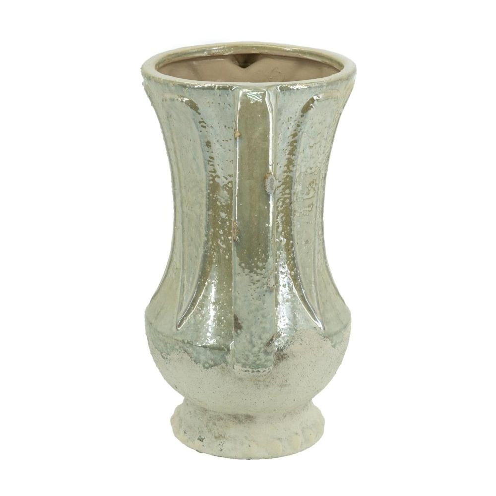 12" Sage And Ivory Amphora Ceramic Table Vase