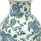 19" White Blue And Green Floral Urn Porcelain Table Vase