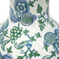 19" White Blue And Green Floral Urn Porcelain Table Vase