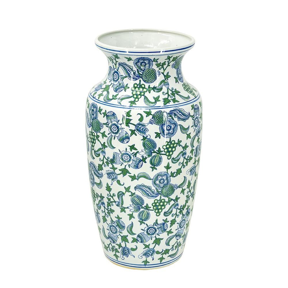24" White Blue And Green And White Chinoiserie Porcelain Table Vase