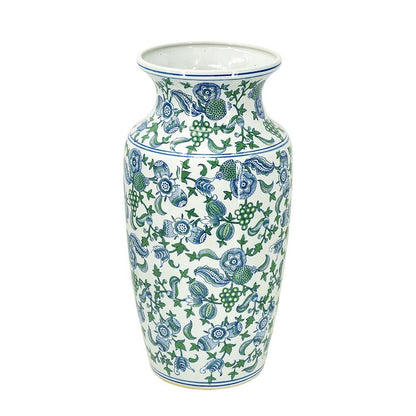 24" White Blue And Green And White Chinoiserie Porcelain Table Vase