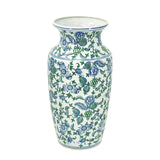 24" White Blue And Green And White Chinoiserie Porcelain Table Vase