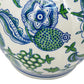 13" White Blue And Green Chinoiserie Porcelain Wavy Gourd Table Vase