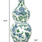 13" White Blue And Green Chinoiserie Porcelain Wavy Gourd Table Vase
