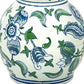 13" White Blue And Green Chinoiserie Porcelain Wavy Gourd Table Vase