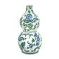 13" White Blue And Green Chinoiserie Porcelain Wavy Gourd Table Vase