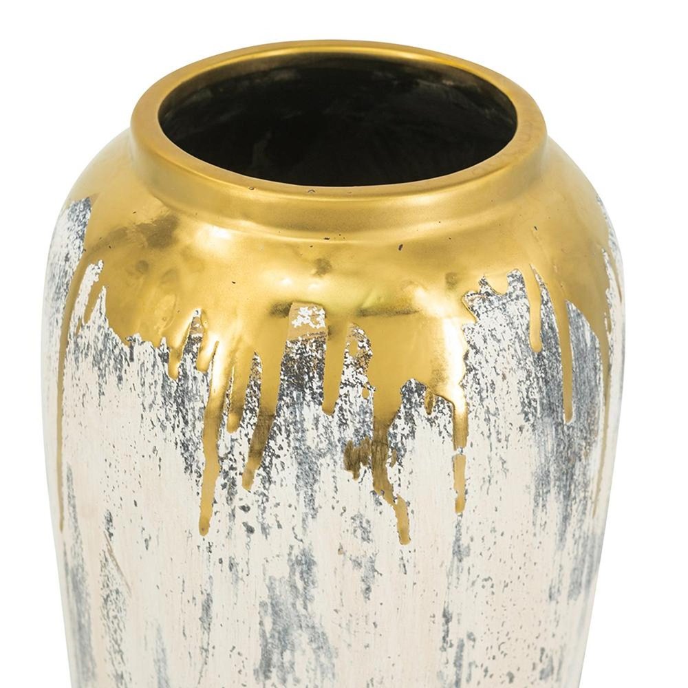 14" Gray Ivory And Gold Modern Abstract Ceramic Table Vase