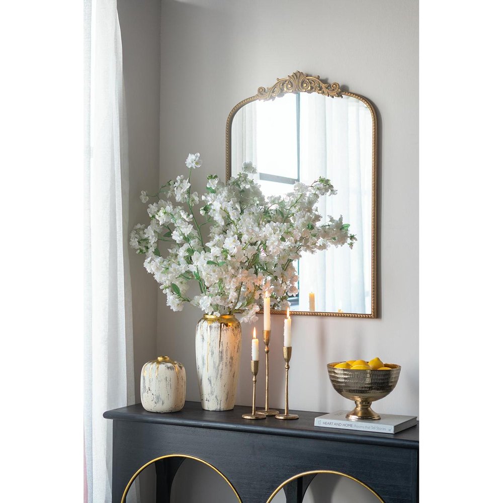 14" Gray Ivory And Gold Modern Abstract Ceramic Table Vase