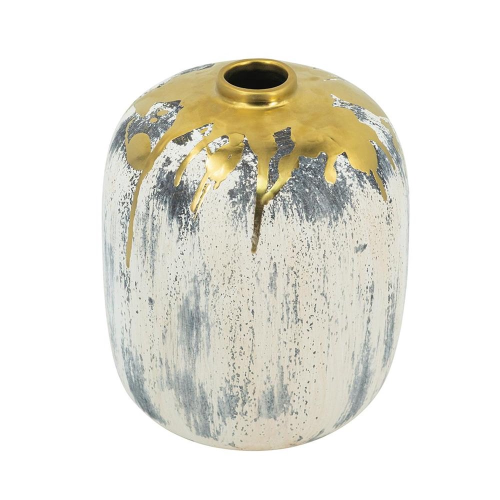 8" Gray Ivory And Gold Modern Abstract Ceramic Table Vase