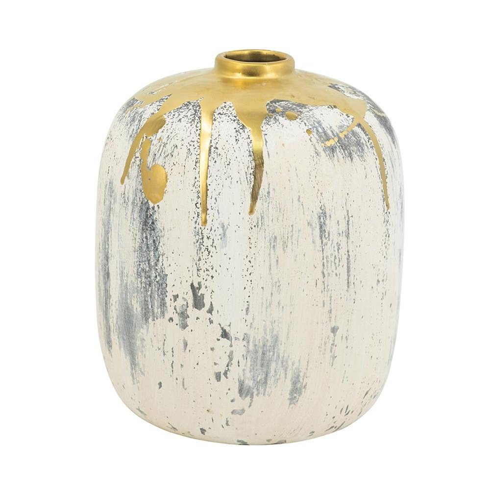 8" Gray Ivory And Gold Modern Abstract Ceramic Table Vase