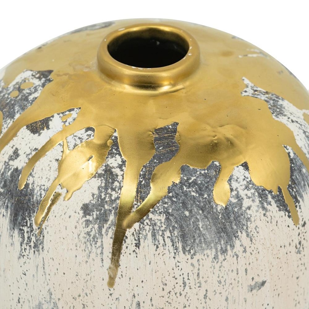 8" Gray Ivory And Gold Modern Abstract Ceramic Table Vase
