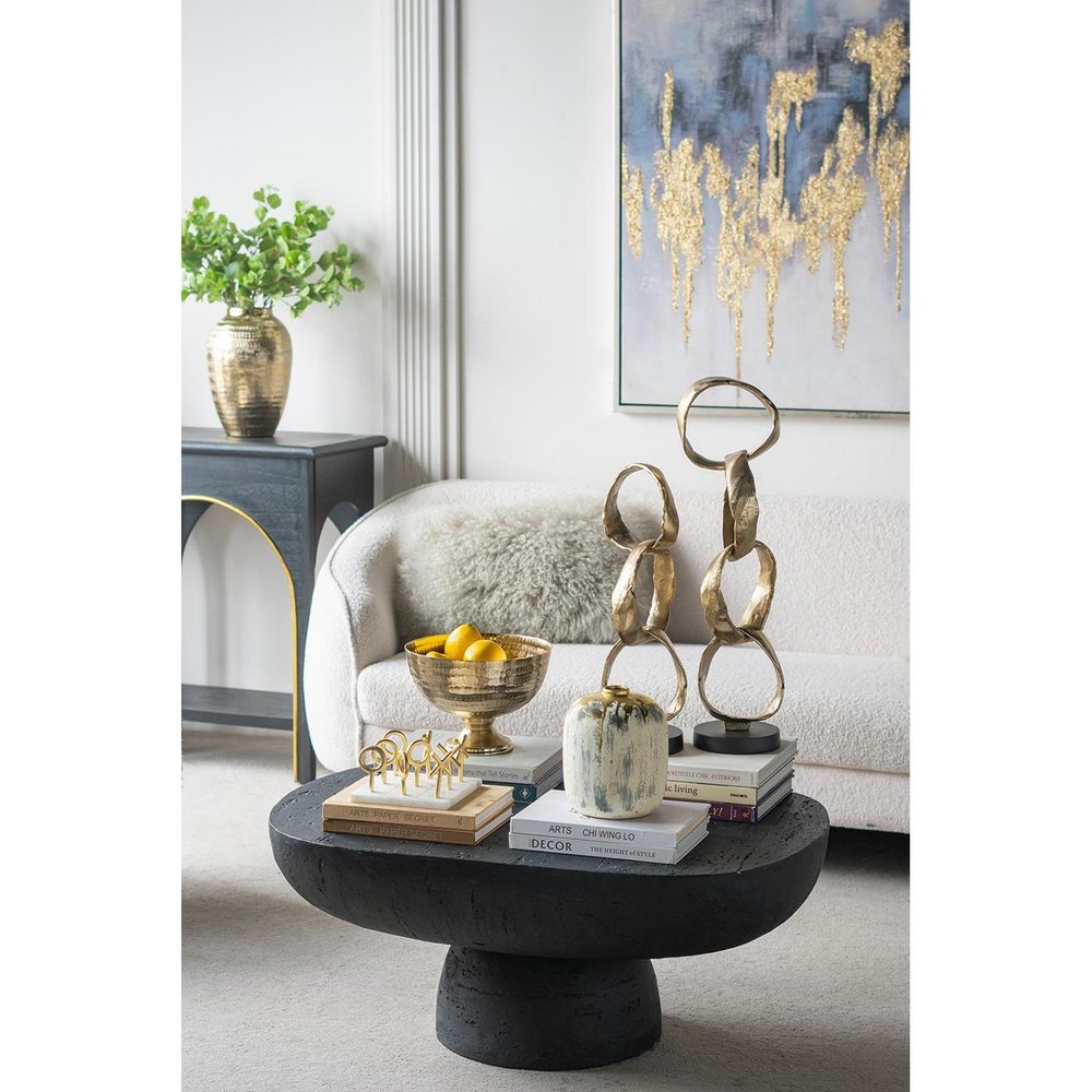 8" Gray Ivory And Gold Modern Abstract Ceramic Table Vase