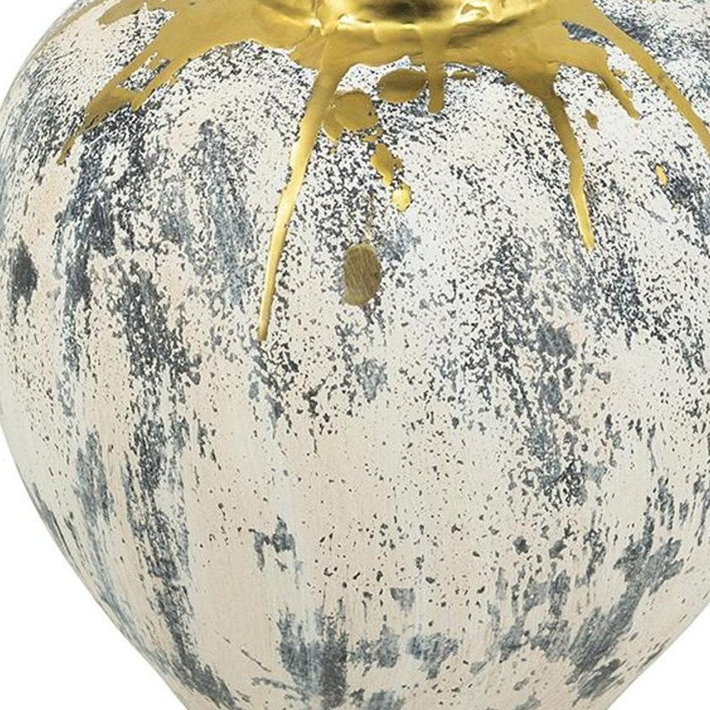 12" Gray Ivory And Gold Modern Abstract Ceramic Table Vase