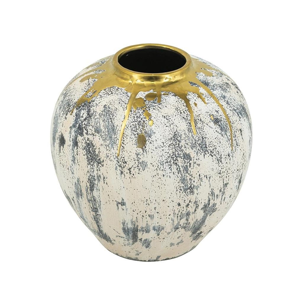 12" Gray Ivory And Gold Modern Abstract Ceramic Table Vase
