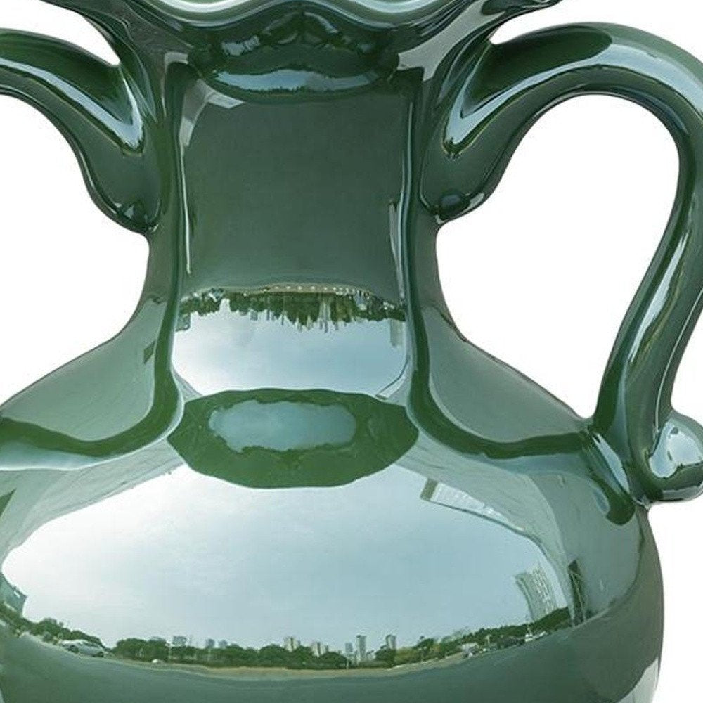 8" Hunter Green Amphora Ceramic Table Vase With Does Not Apply