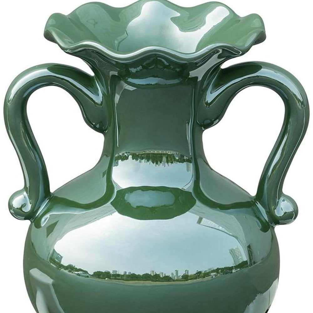 8" Hunter Green Amphora Ceramic Table Vase With Does Not Apply