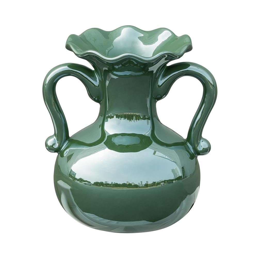 8" Hunter Green Amphora Ceramic Table Vase With Does Not Apply
