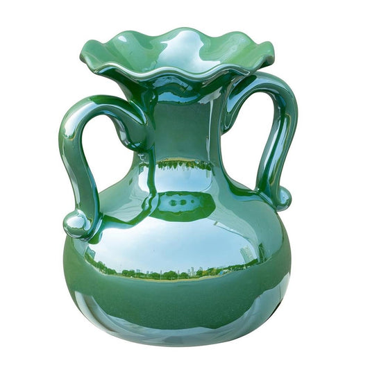 8" Hunter Green Amphora Ceramic Table Vase With Does Not Apply