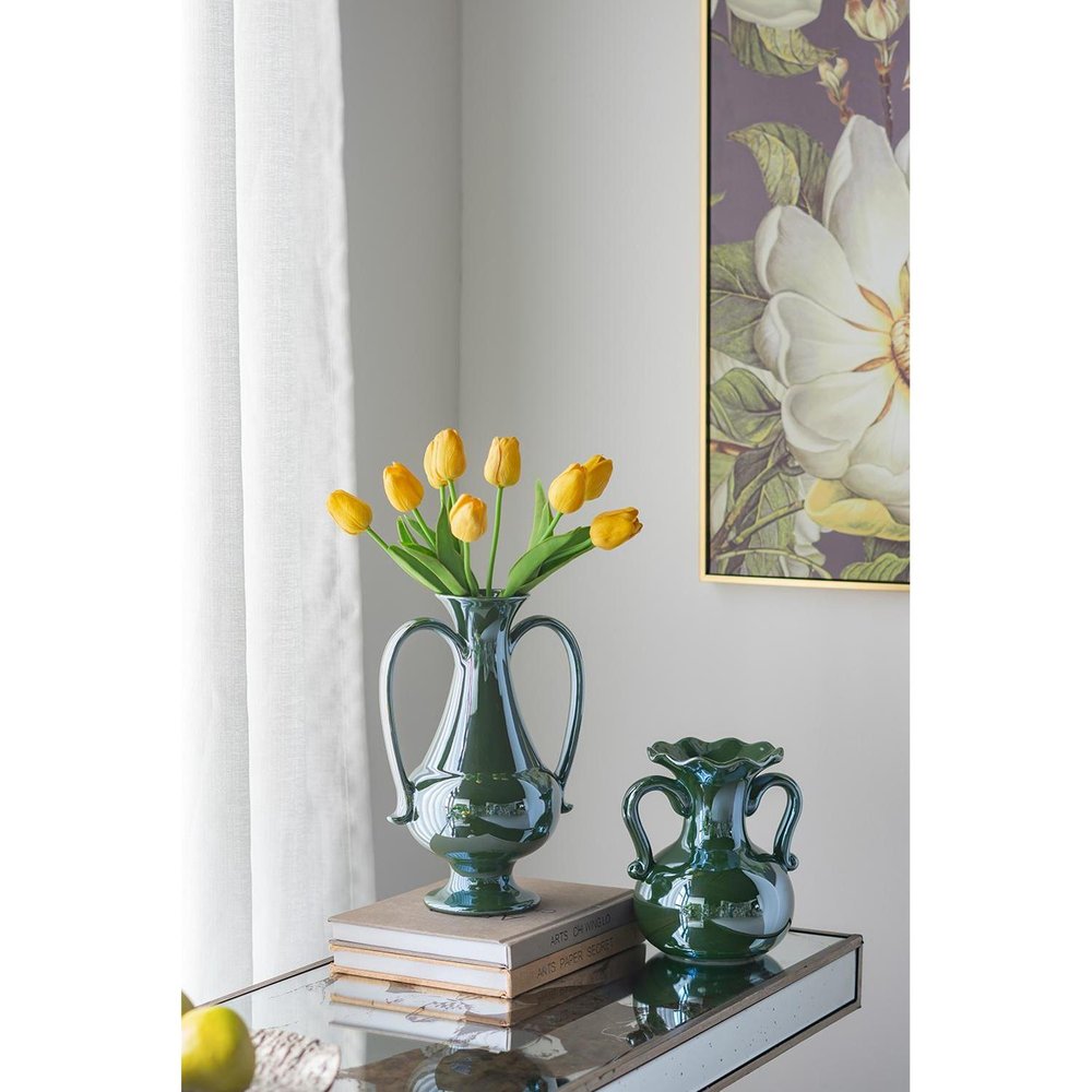 8" Hunter Green Amphora Ceramic Table Vase With Does Not Apply