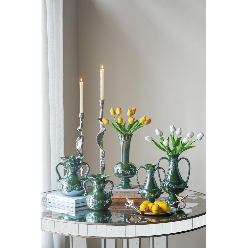 8" Hunter Green Amphora Ceramic Table Vase With Does Not Apply