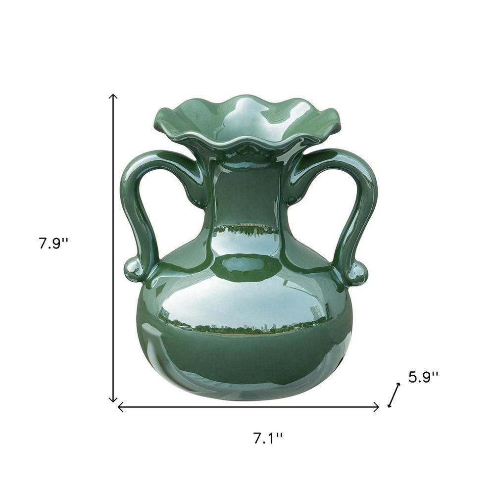 8" Hunter Green Amphora Ceramic Table Vase With Does Not Apply