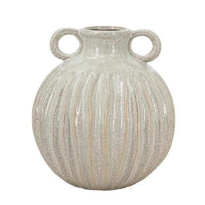 10" Sage And Gray Round With Handles Ceramic Table Vase