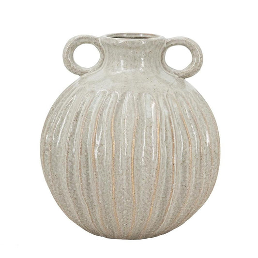 10" Sage And Gray Round With Handles Ceramic Table Vase
