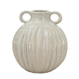 10" Sage And Gray Round With Handles Ceramic Table Vase